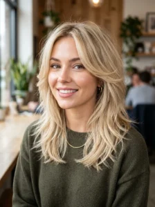 Blonde kitty cut with soft layers hairstyle