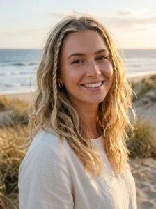 Medium blonde wavy hair with baby braids soft look