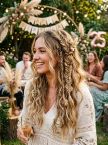 Boho braids with beach waves birthday hairstyle
