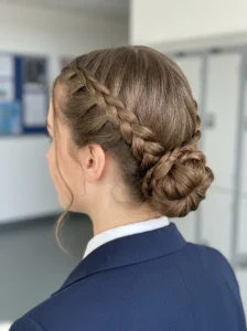 Low braided bun hairstyle