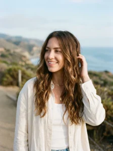 California brunette with long beachy waves soft textured hairstyle