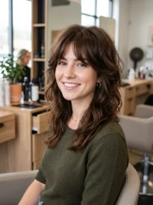 Brunette medium shag with face framing layers