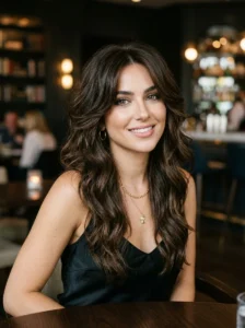 Brunette long shag with face framing layers