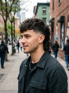Burst fade mullet hairstyle