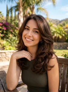Chocolate brown California brunette glossy hairstyle