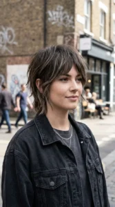 choppy pixie bob hairstyle, uneven textured layers, edgy short haircut 