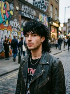 Choppy mullet wolf cut on thick black hair for men edgy style