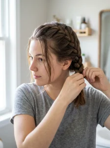 Classic French braid hairstyle for greasy hair