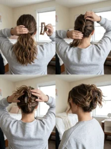 Claw clip twist school hairstyle