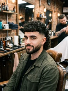 Curly mullet with French crop fade