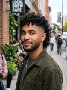 Curly mullet with mid fade haircut
