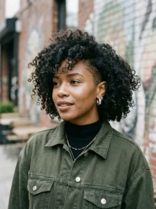 Curly undercut bob with volume and textured curls
