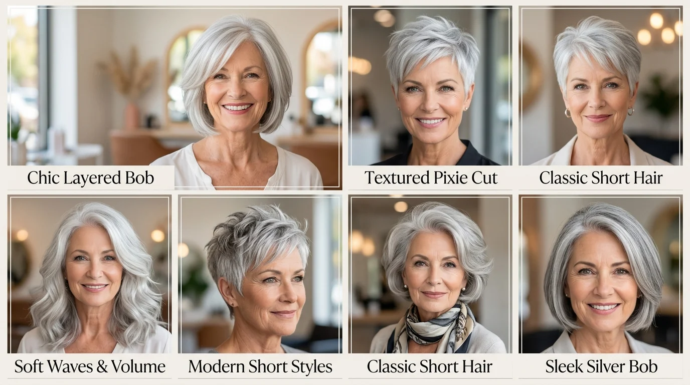 Hairstyles for women over 60 collage with fresh modern haircut ideas