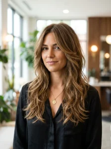 Feathered long shag with soft layers hairstyle
