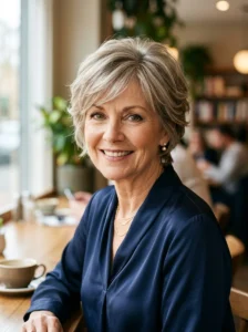 Feathered short hairstyle for women over 60