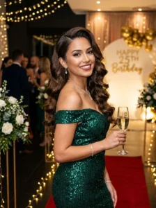 Soft Hollywood waves on long hair glamorous birthday hairstyle