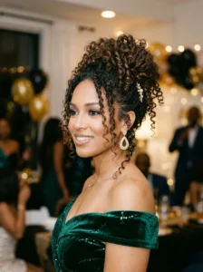 Voluminous curly updo glamorous birthday hairstyle