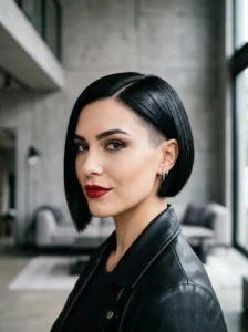 Jet black undercut bob with sharp edges edgy hairstyle