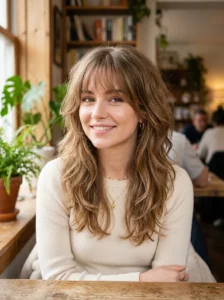 Kitty cut with wispy bangs soft hairstyle