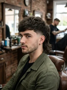 Layered burst fade mullet hairstyle