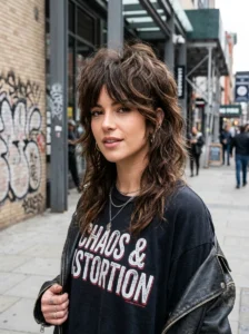 Layered wolf cut hairstyle