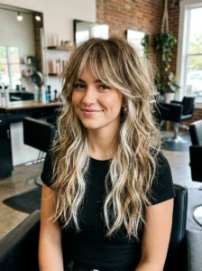 Long shag with blonde peekaboo highlights