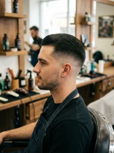 Low fade undercut with straight hair