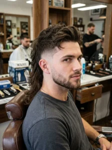 Low skin fade mullet hairstyle