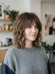 Wavy medium shag with choppy layers hairstyle