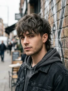 Choppy wolf cut for men with wispy layers soft edgy look