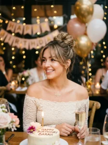Messy bun with curtain bangs effortless birthday hairstyle