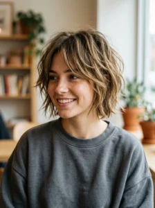 Messy short shag hairstyle
