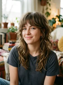 Messy wolf cut hairstyle