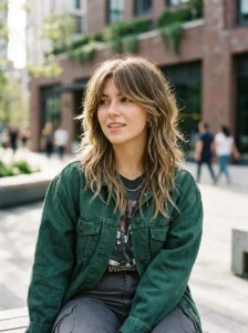 Modern wolf cut on medium hair layered hairstyle