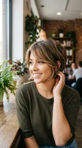 Pixie bob with side bangs hairstyle