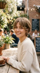Pixie bob with curtain bangs hairstyle