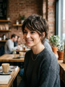 Curly shaggy crop hairstyle