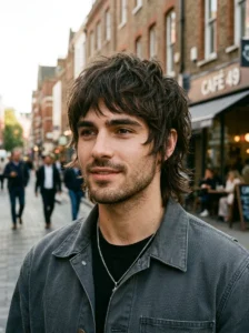 Medium black razor wolf cut for men sharp layered haircut