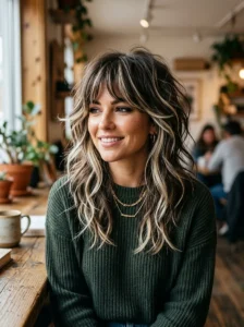 Medium shag with blonde peekaboo highlights