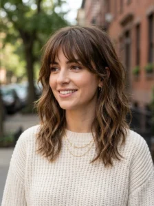 Medium shag haircut with soft fringe