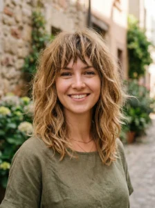 Soft shaggy lob with choppy bangs modern hairstyle
