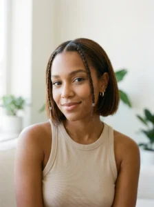 Brown bob cut with baby braids simple stylish look