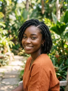 Side parted short locs hairstyle