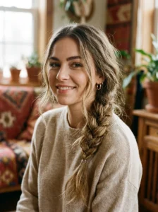 Side braid with texture hairstyle for greasy hair
