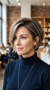 Side part pixie bob hairstyle