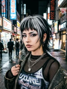Silver and black skunk hair edgy Y2K hairstyle