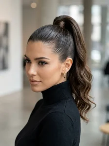 Sleek high ponytail hairstyle for greasy hair