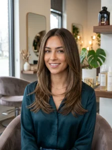 Straight kitty cut with feathered ends hairstyle