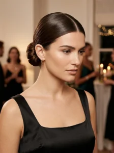 Sleek low bun with middle part elegant birthday hairstyle