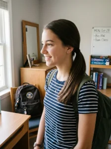 Low ponytail easy hairstyle for school